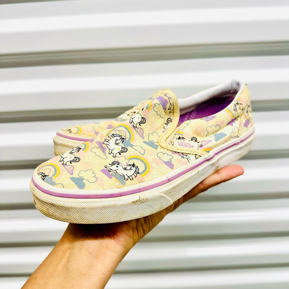 Vans Pastel Yellow Unicorn & Rainbow Slip-On Sneakers